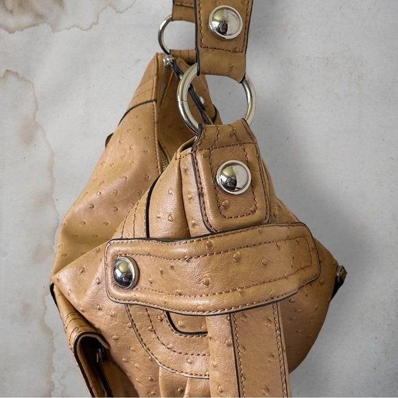 GUESS Enchanted Faux Ostrich Leather Tan and Silver Hobo Bag - Picture 10 of 16